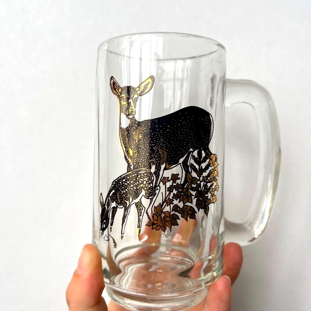 3/$30 🌟 VTG Gold Deer Glass Mug - Picture 1 of 5